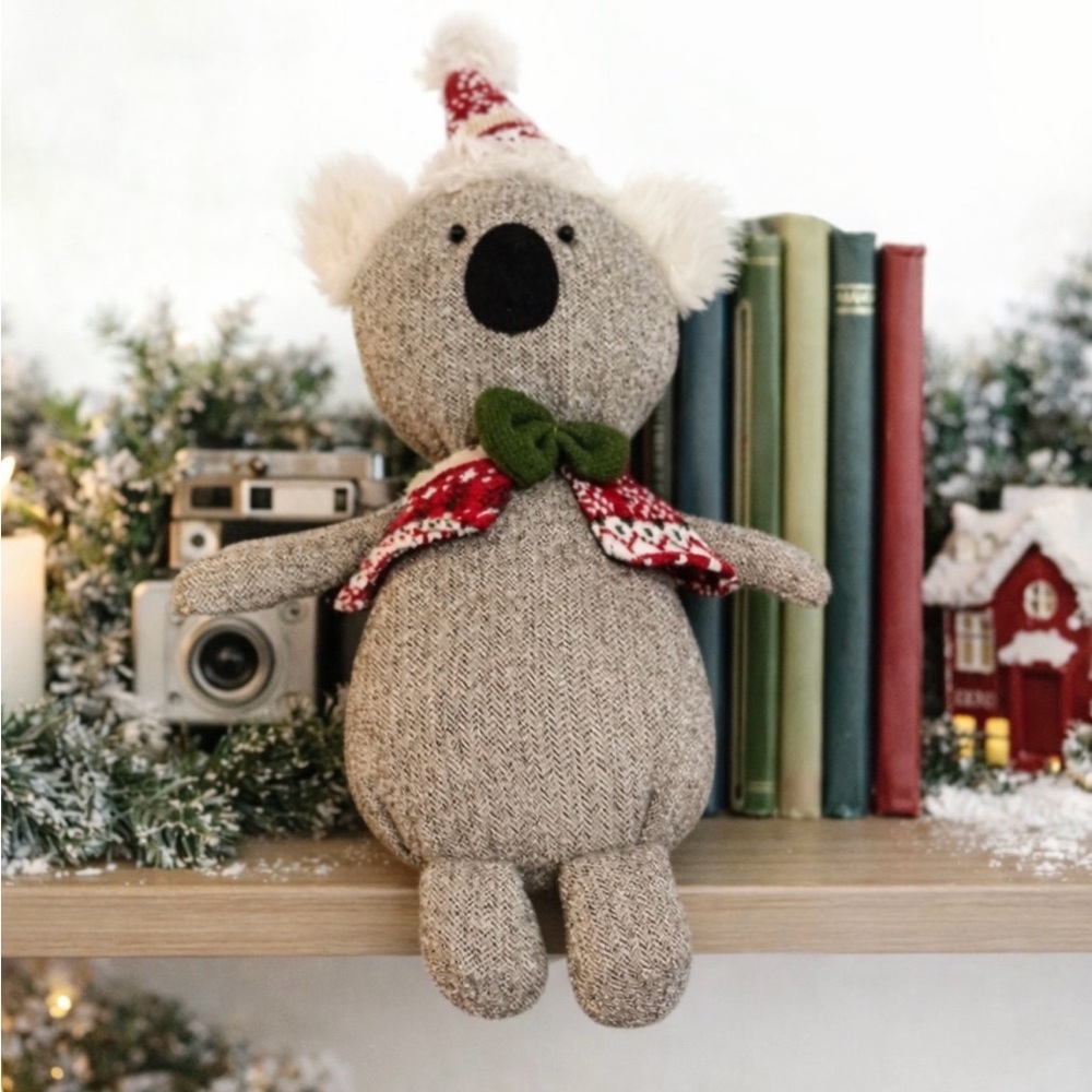 XMAS & CO. Plush Koala Bear Brown Herringbone with Red White Vest & Green Tie